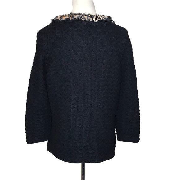 Chico’s Size Medium(8) Black Chevron Textured Knit Cardigan-Lace & Leopard Trim - Picture 7 of 14